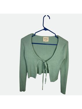 Twine and String Mint Green Y2K Tie-Front Cropped Shrug - Size Medium